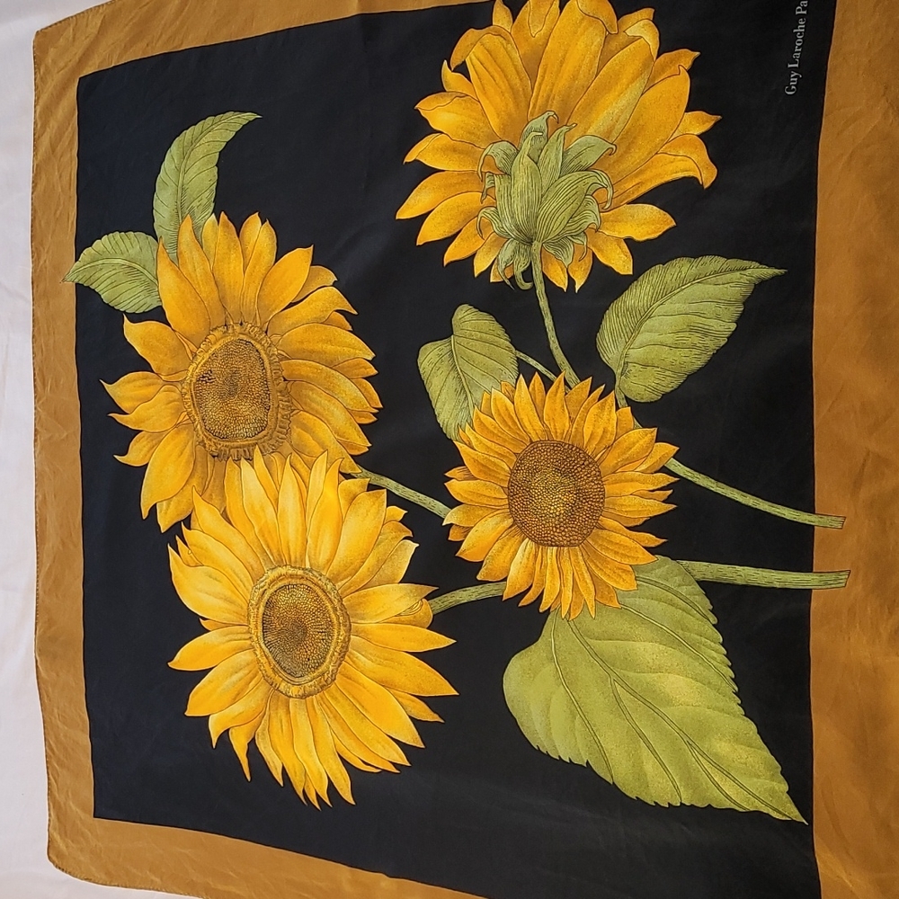 Guy Laroche Paris silk scarf sunflowers